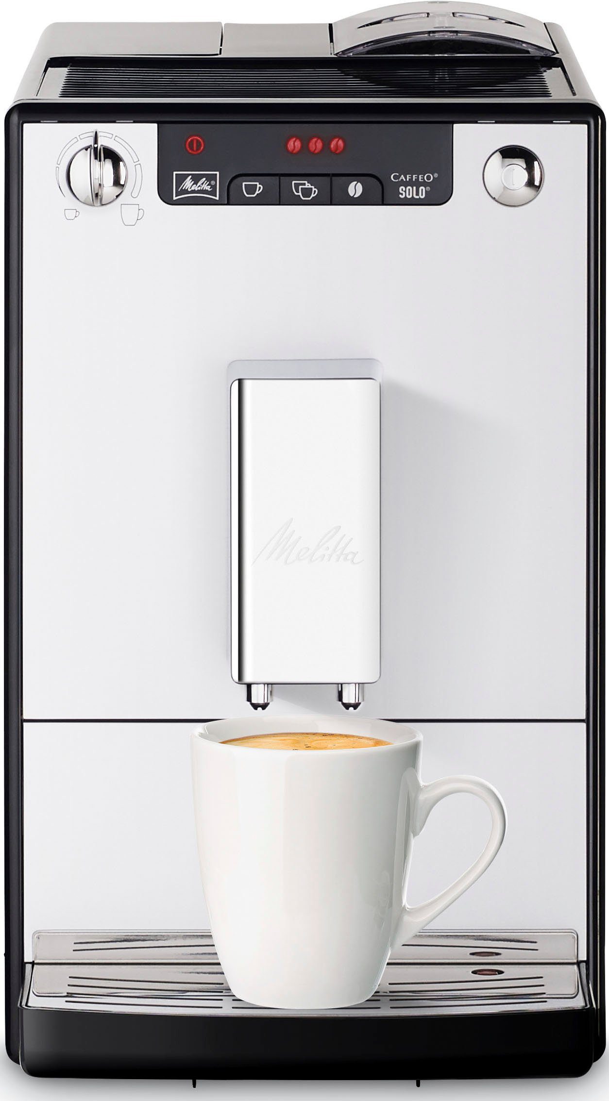 Melitta Kaffeevollautomat Solo® E950-203, silber/schwarz, Perfekt für Café crème & Espresso, nur 20cm breit