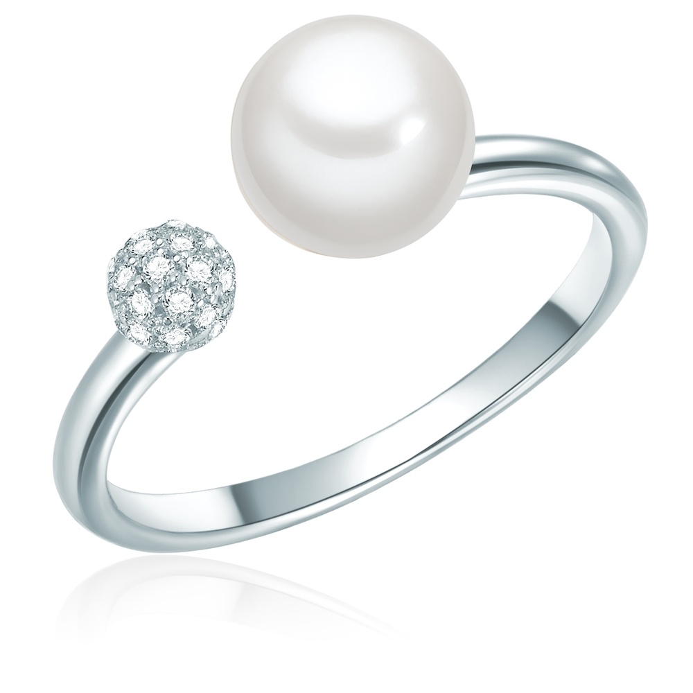 Valero Pearls Bague Argent sterling Oxyde de zirconium (CZ) Perle de culture d'eau douce en Arg Bague