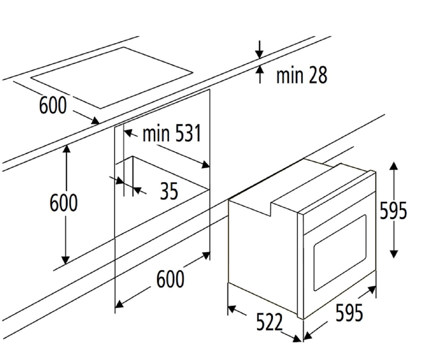 PKM Einbaubackofen PKM KH-F7-2S DIGI Einbauofen 60cm Backofen 8 Funktionen Umluft Display, 8 FUNKTIONEN