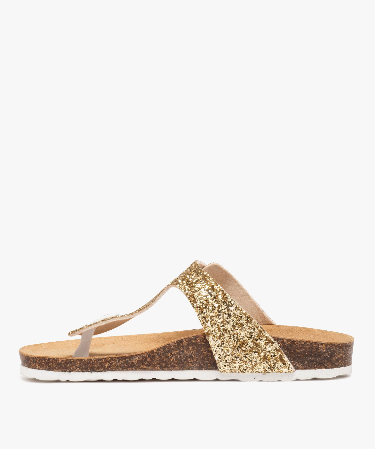 Mules femme plates à paillettes avec entre-doigts or | GEMO