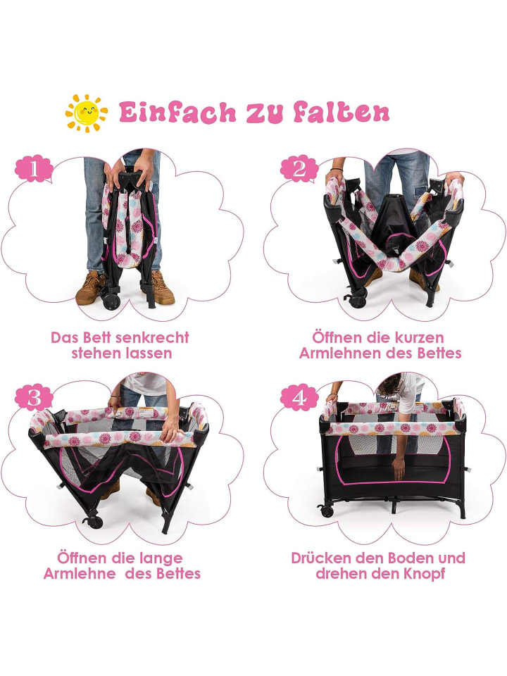 COSTWAY 4 in 1 Reisebett 2 Ebenen in Rosa günstig kaufen 108 cm