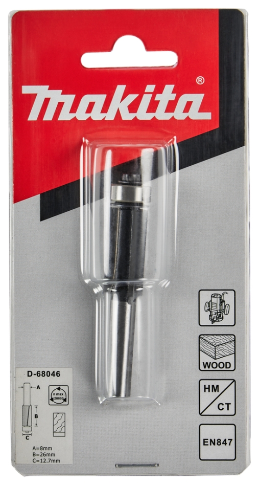 Freză de muchii Makita Accessories D-68046 12,7 x 26 mm S8 Cu rulment cu bile