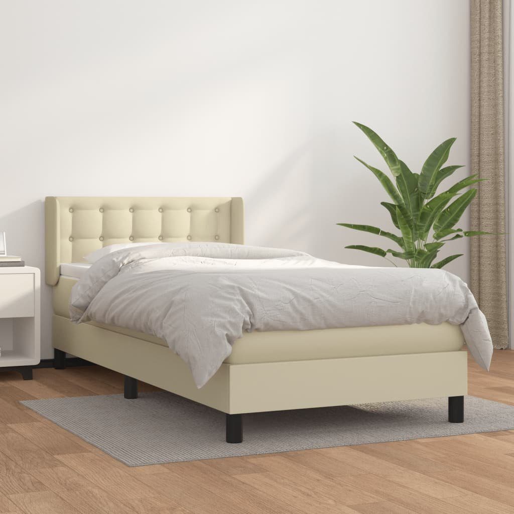 vidaXL Bett Boxspringbett mit Matratze Creme 80x200 cm Kunstleder
