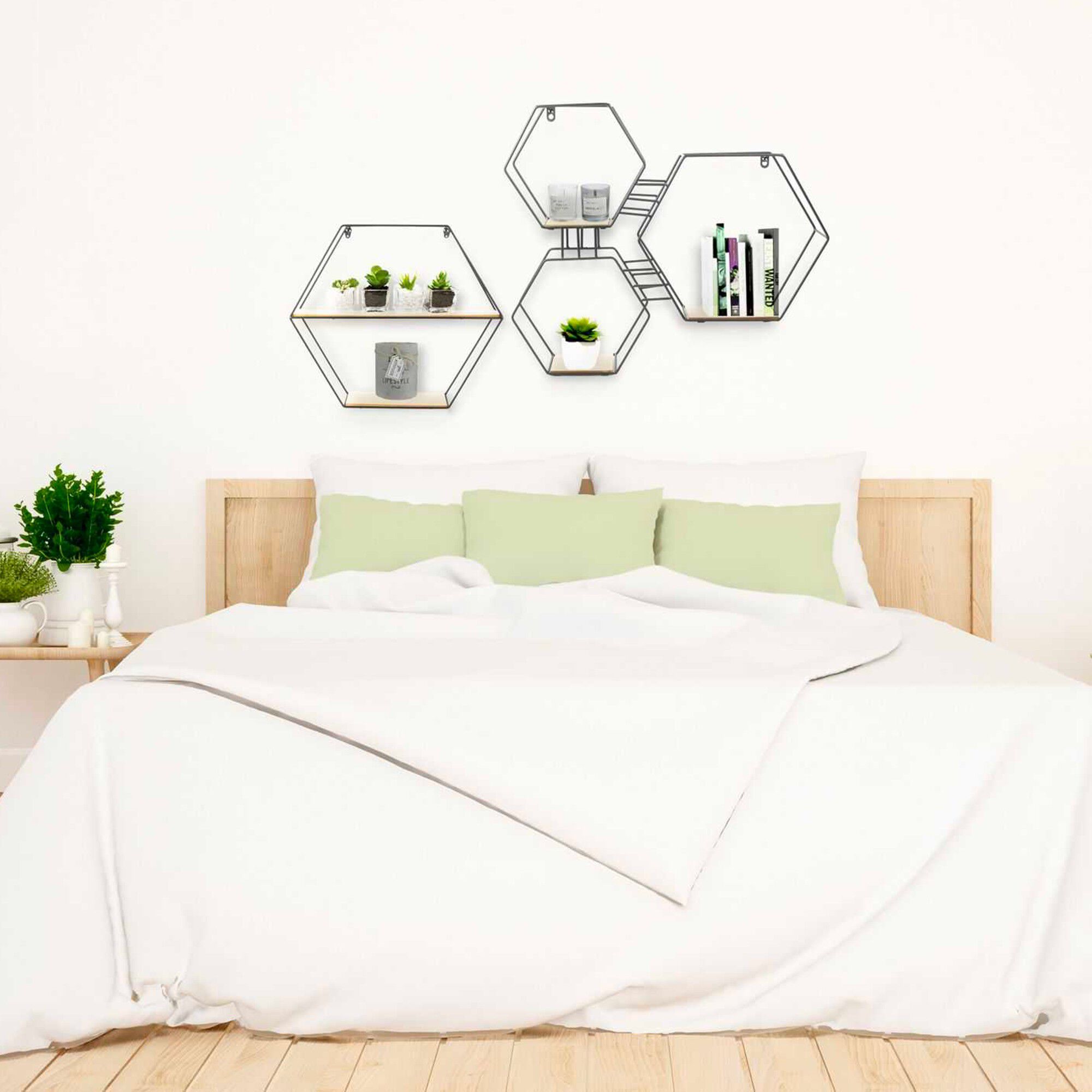 Etagère hexagonale en métal et bois