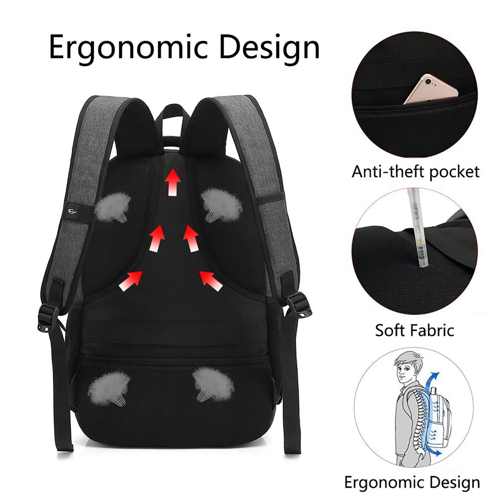 TAN.TOMI Freizeitrucksack Laptop Rucksack Herren Damen Große Kapazität Casual Rucksack, für 15,6