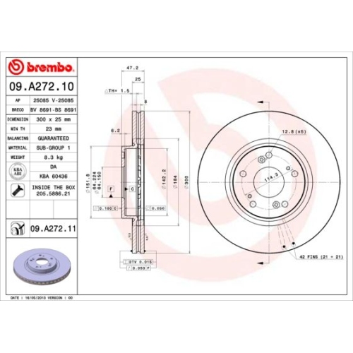 09.A272.11 BREMSSCHEIBE BREMBO VA  VP2 - ATU