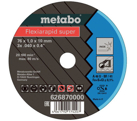 Metabo Tillbehör 626870000 Kapskiva Flexiarapid Super Inox 76 x 1,0 x 10 mm 5 delar