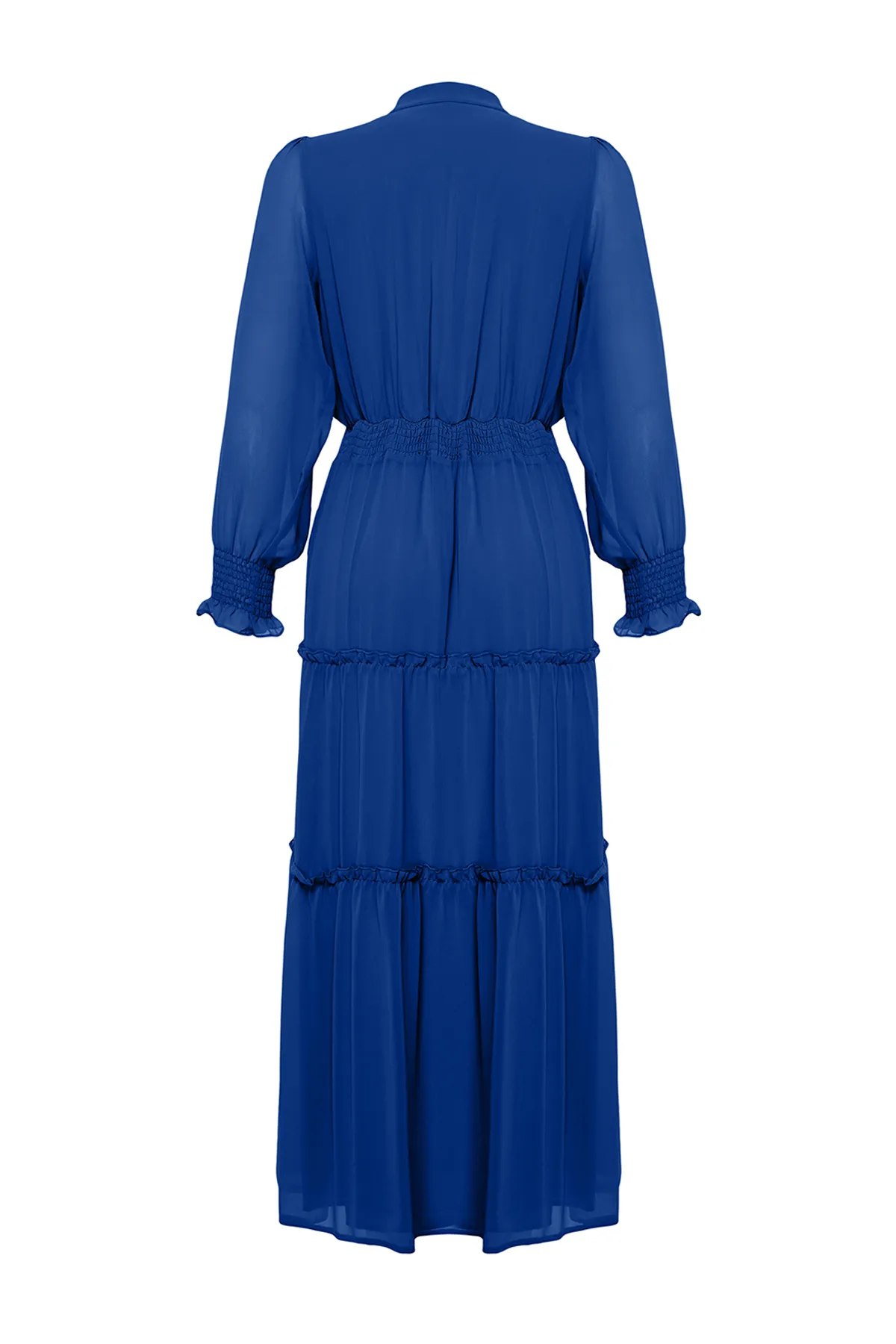 Trendyol Modest  Gefüttertes, gewebtes Chiffon-Hemdkleid mit Indigo-Ärmeln und Gipe-Detail an der Taille TCTSS24EB00046