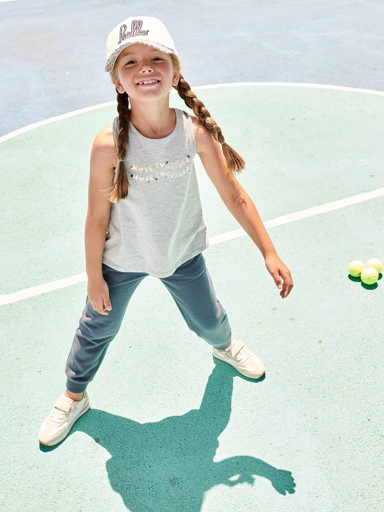 Débardeur sport fille gris chiné