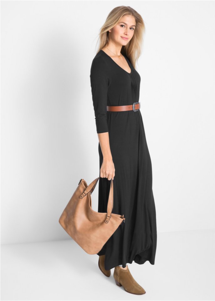 Viskose-Maxikleid in leichter A-Linie, 3/4 Arm