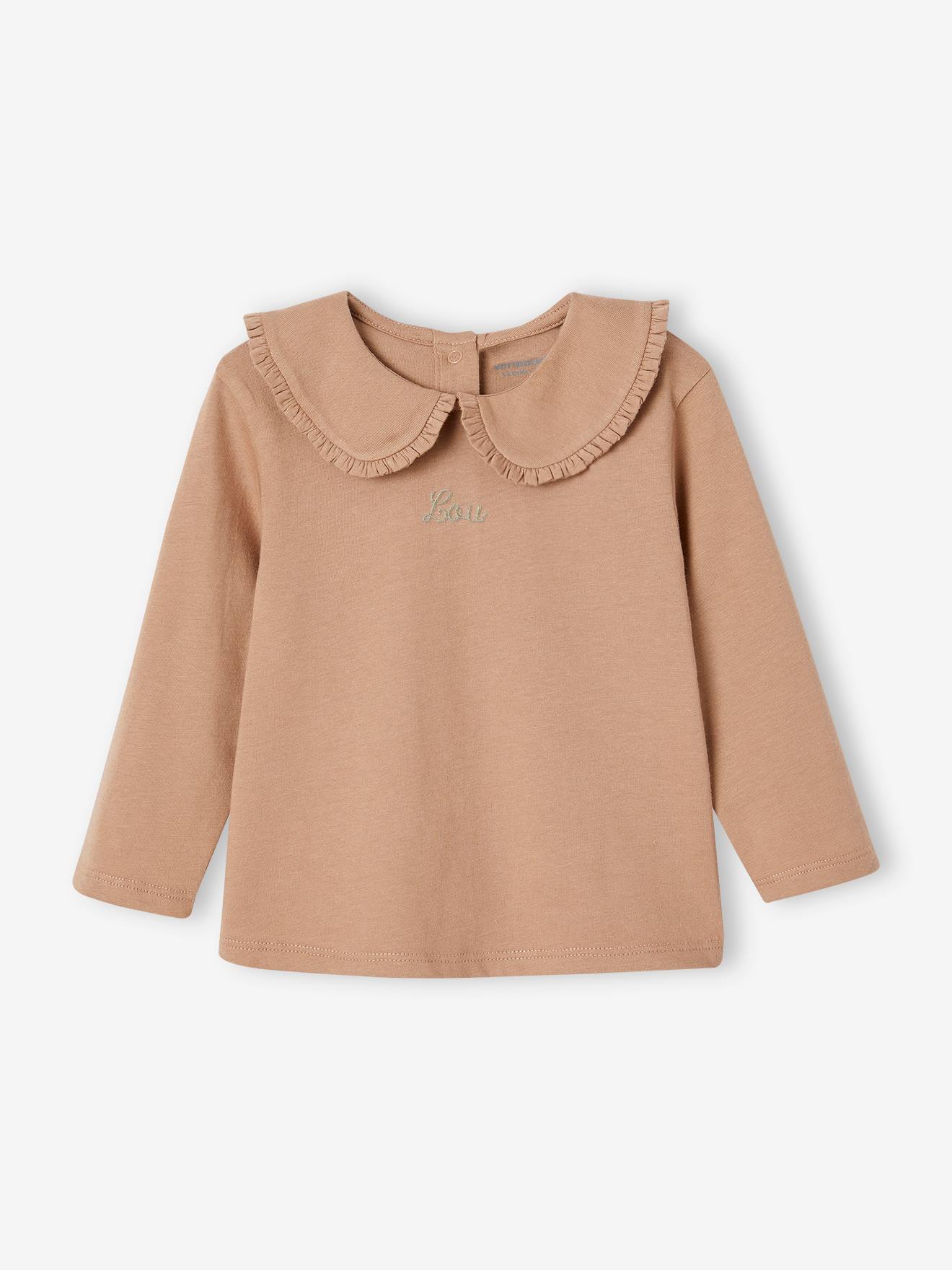 T-shirt manches longues bébé col claudine beige clair