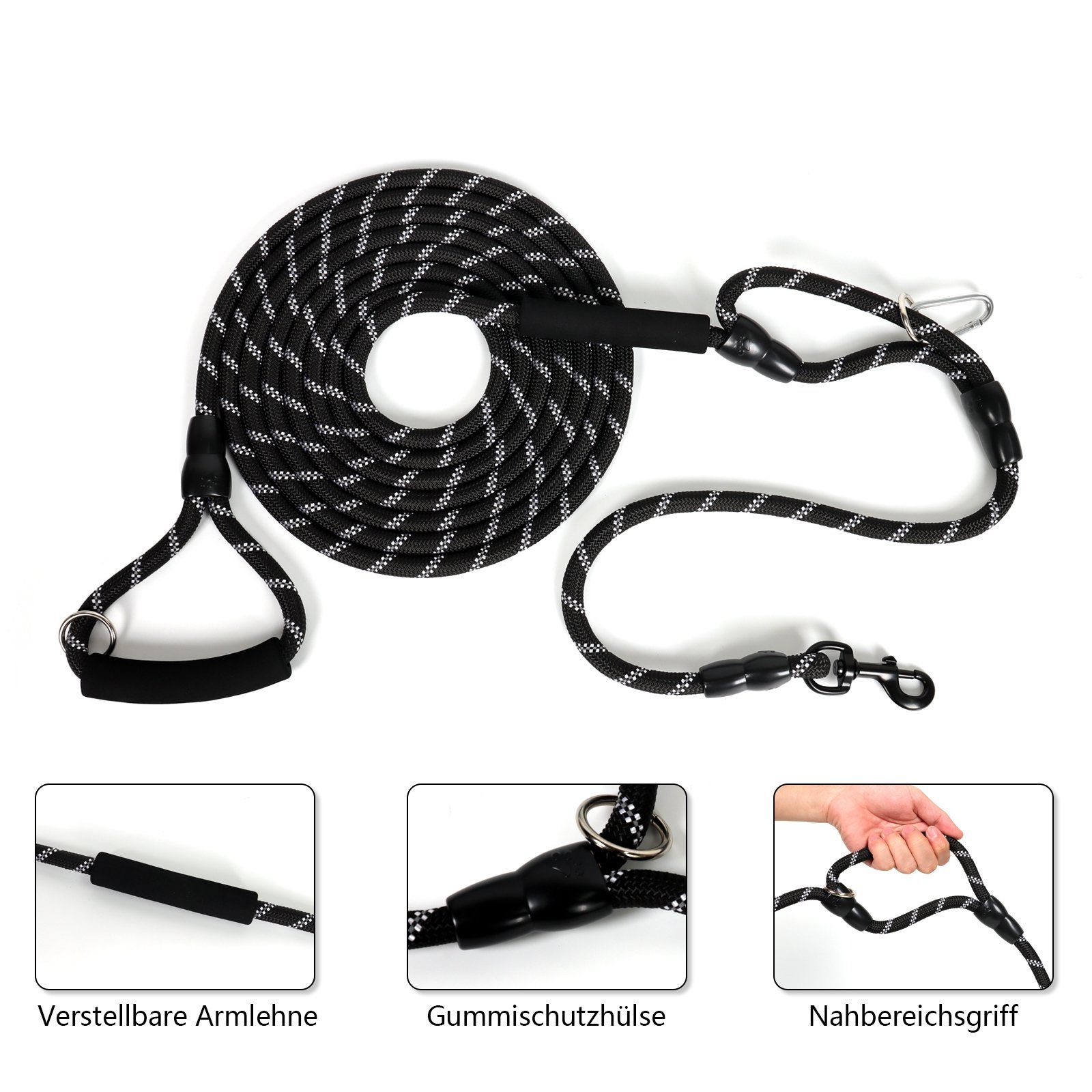 CALIYO Führleine Schleppleine für Hunde,5M 10M Starke Hundeleine mit Gepolsterter Griff, Nylon, Trainingsleine Laufleine für Welpen Kleine Mittlere Große Hunde