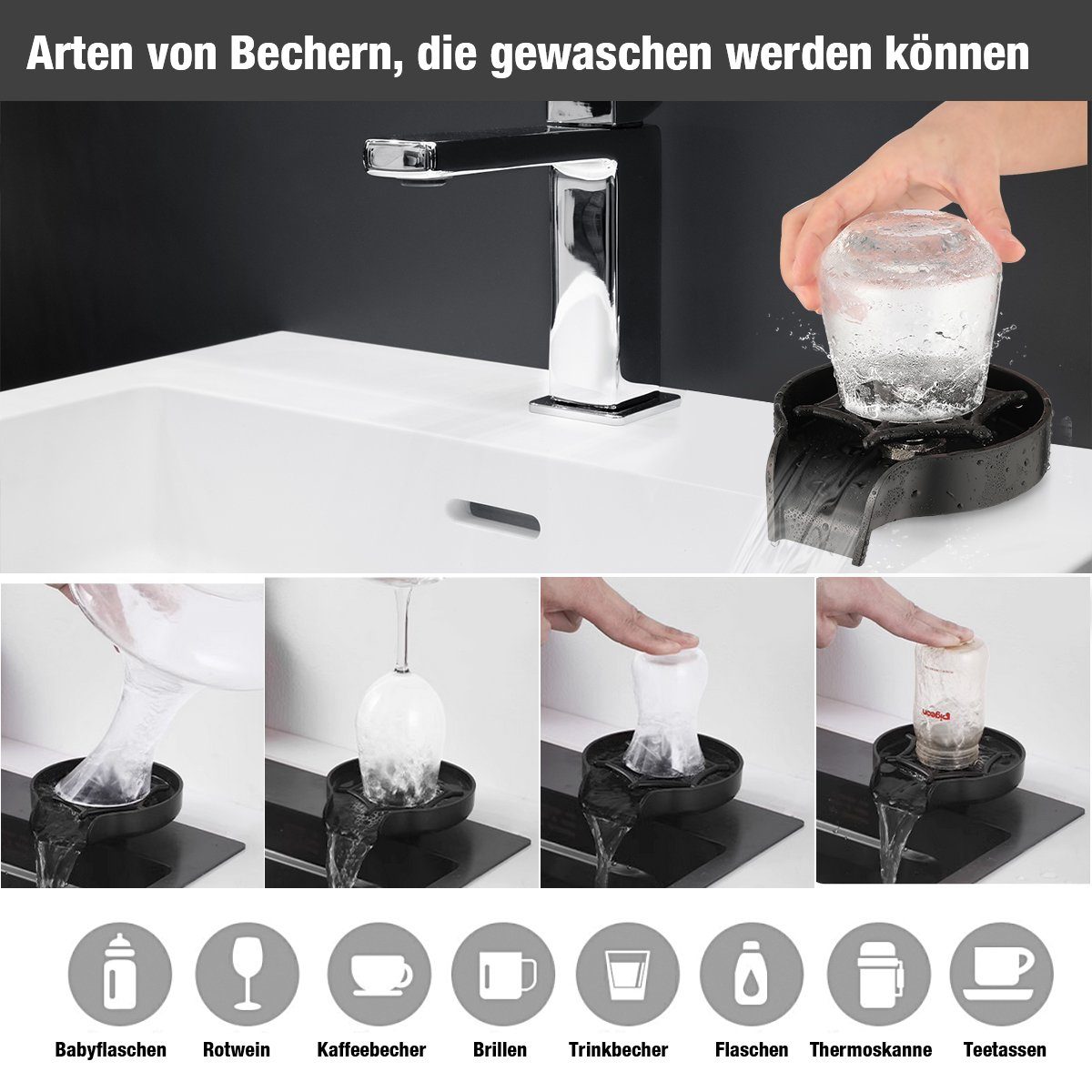 oyajia Waschtischarmatur Waschtischarmatur Tassenwaschmaschinen, Spültopf Waschmaschinen Küche Gläserspüler, Rostfreier Stahl, Gläserspüler für Küchenspülen