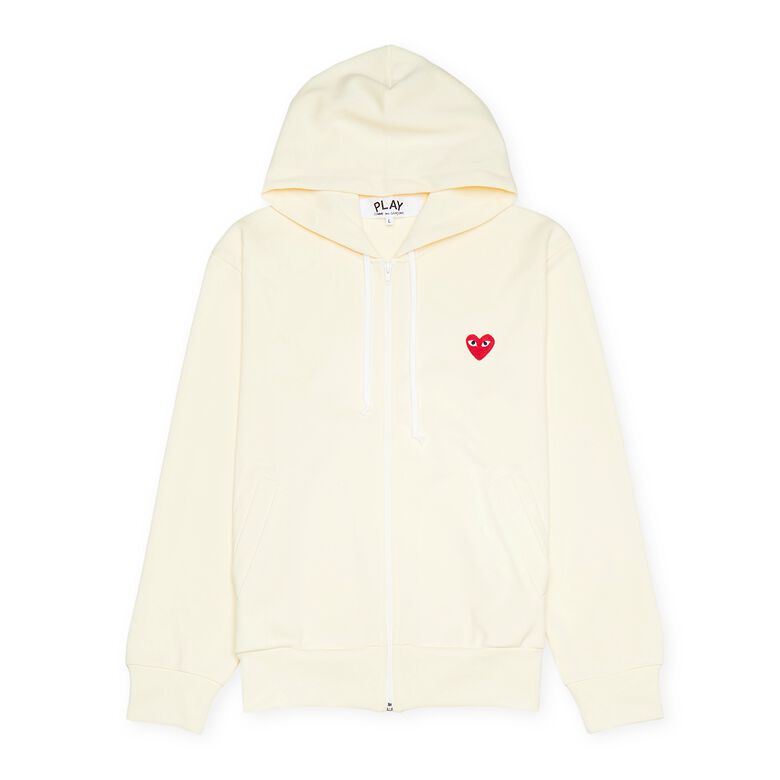 Comme des Garcons Play Play Red Heart Zip Hooded Sweatshirt ivory