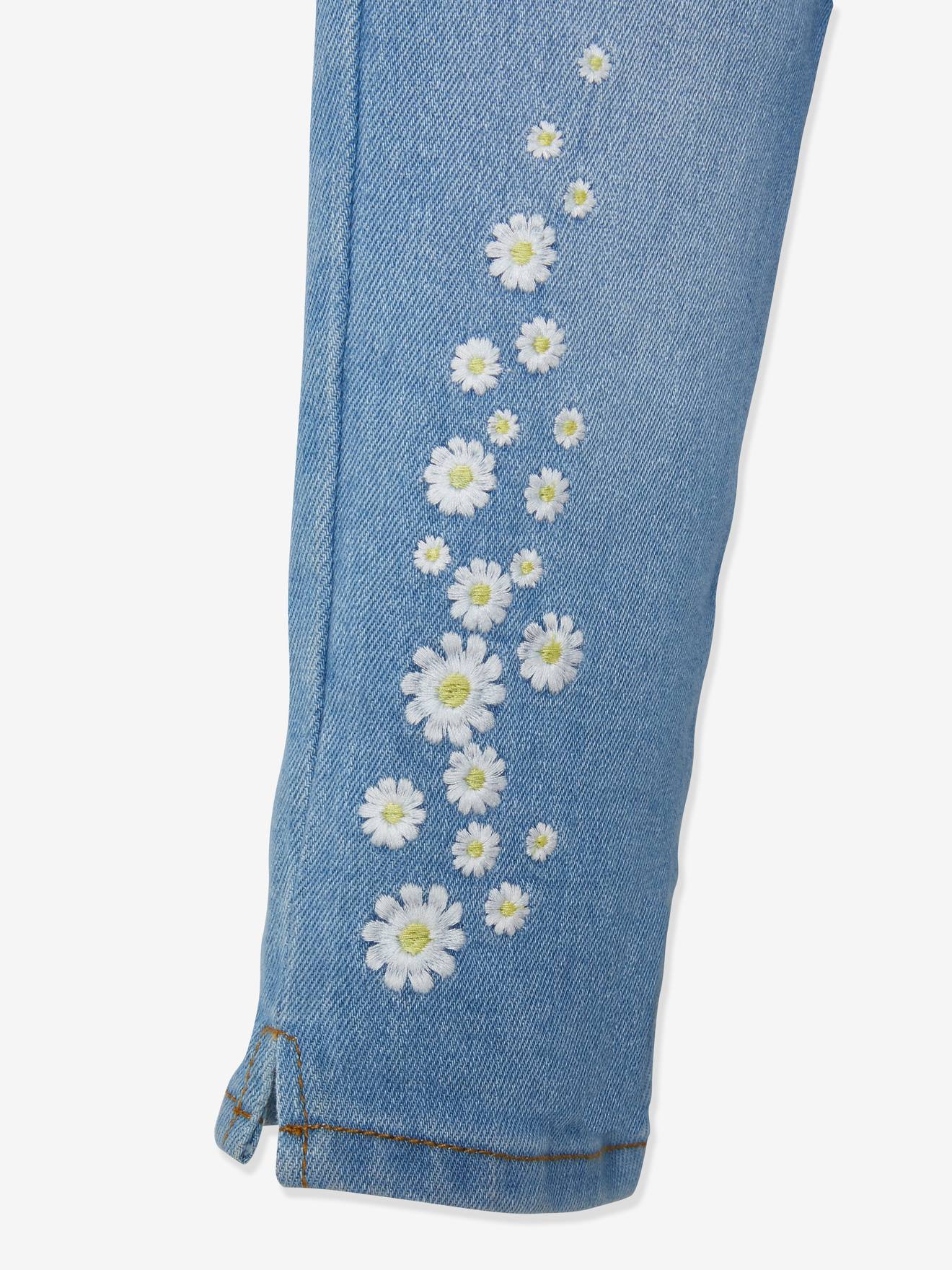 Vertbaudet Mädchen 3/4-Jeans, Blumenstickerei Oeko-Tex - double stone