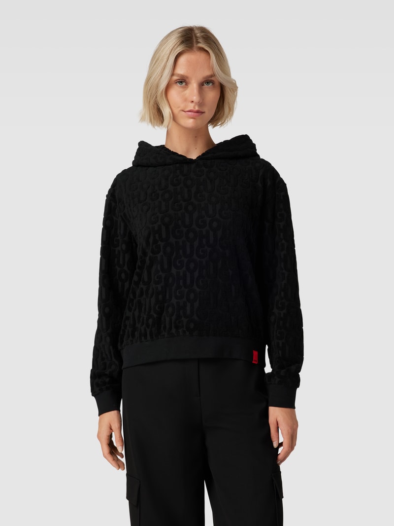 Hoodie mit Label-Strukturmuster Modell 'TERRY ME' in schwarz