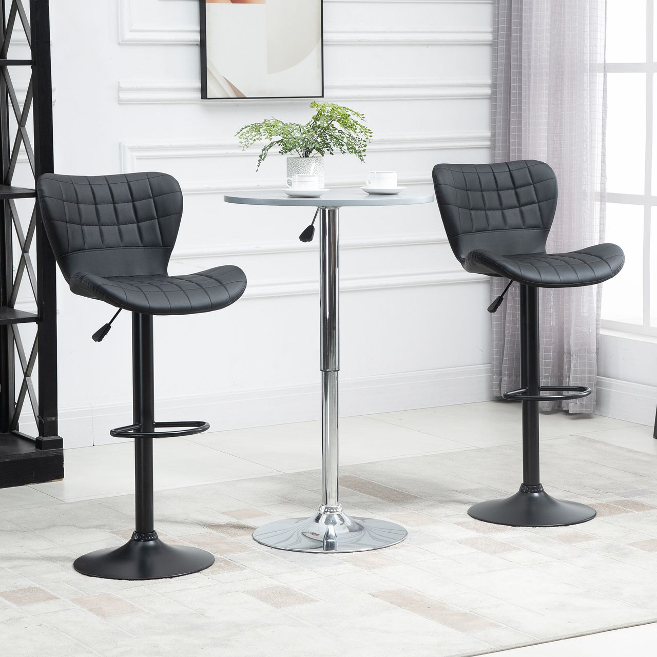 HOMCOM Barhocker 2er-Set Barstuhl Tresenhocker Bistrohocker Küchenhocker Drehstuhl mit Rückenlehne für Küche Esszimmer Kunstleder Schwarz 47 x 56 x 89-109 cm