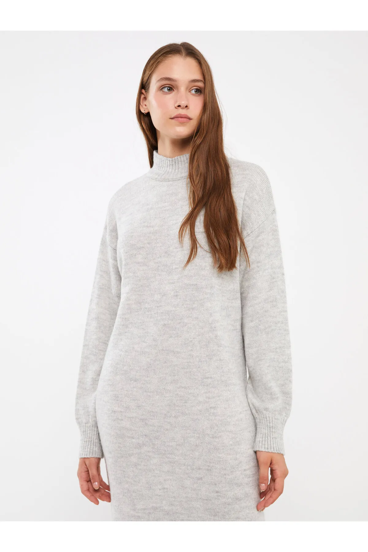 LC Waikiki  Gerades, langärmliges Damen-Strickkleid mit halbem Rollkragen
