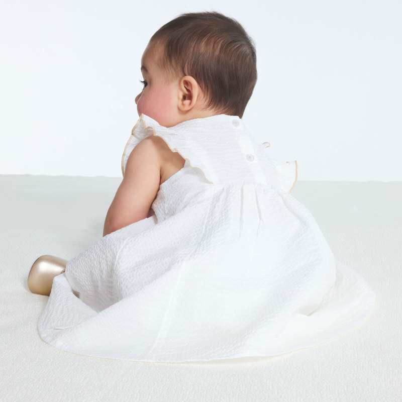 Robe chic gaufrée brillante et bloomer blanche bébé fille