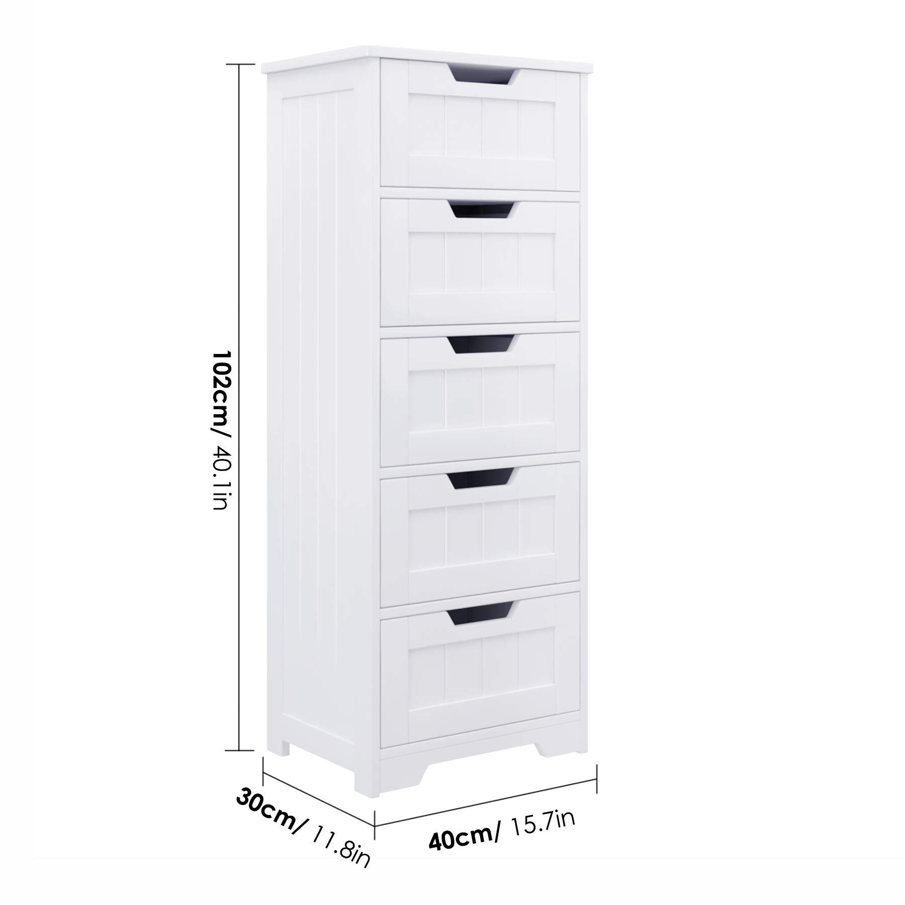 Homfa Kommode, Badschrank, Badkommode, mit 5 Schubladen, 40x30x102cm, weiß