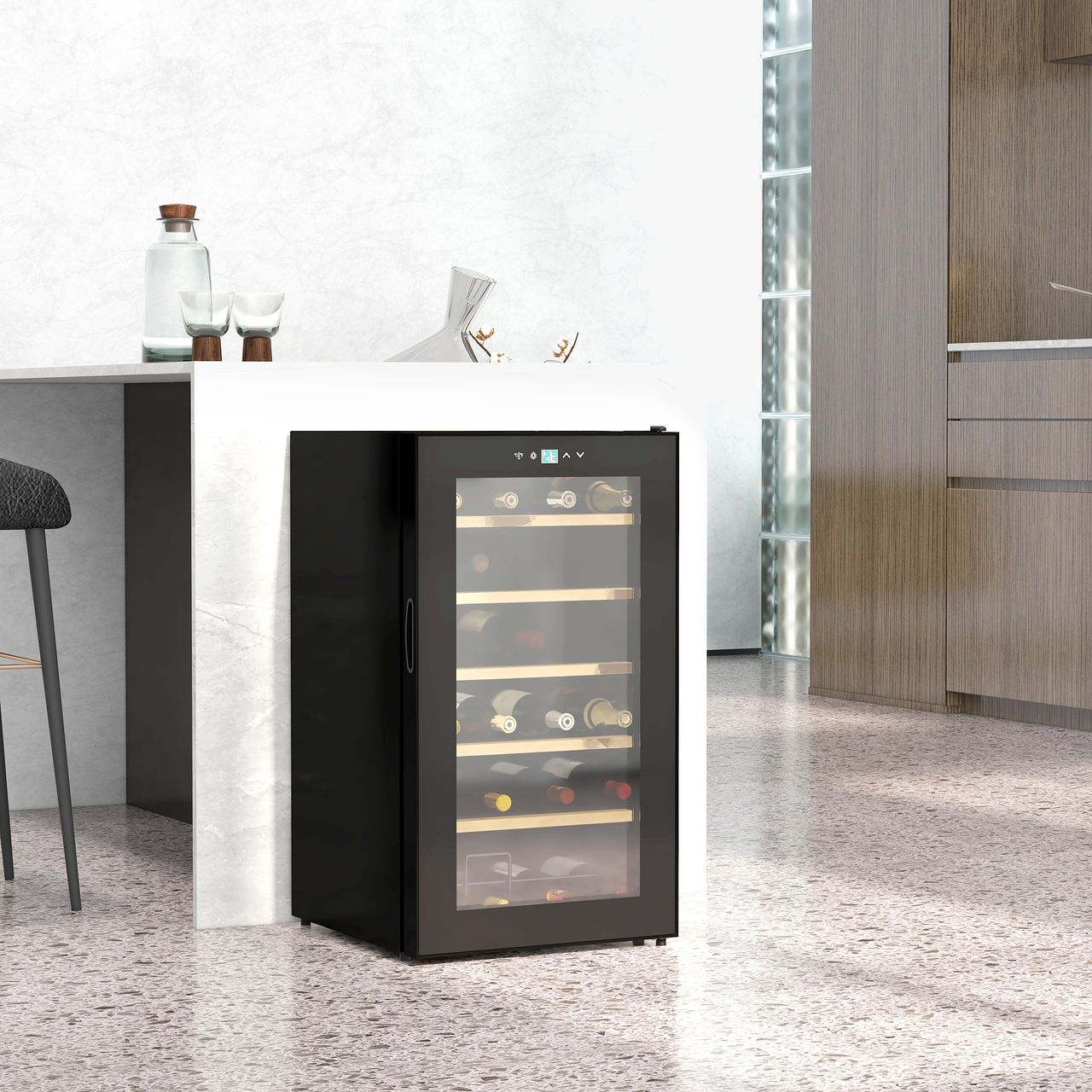 HOMCOM Weinkühlschrank 65 L Getränkekühlschrank für 24 Flaschen, 5-20°C, Schwarz
