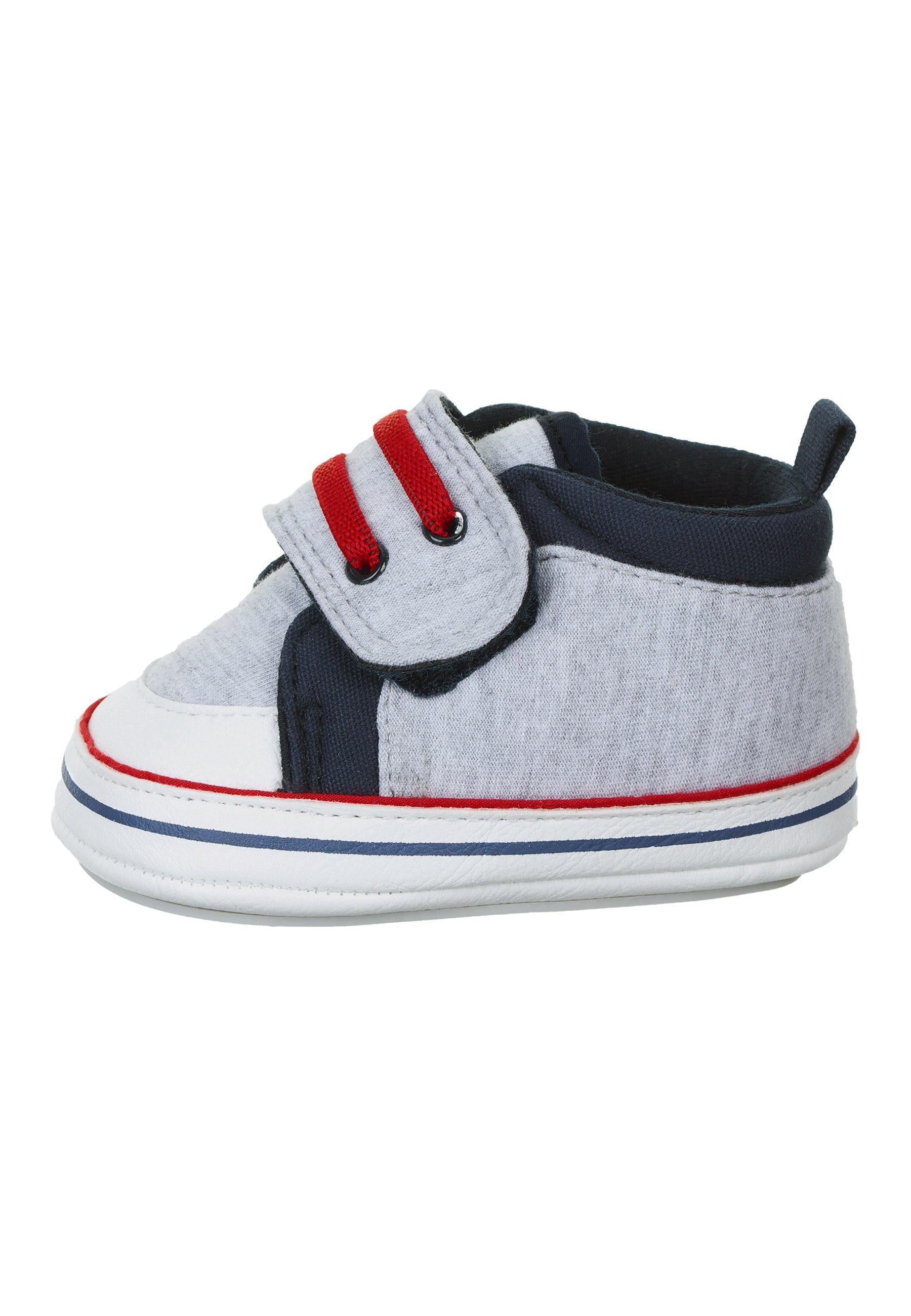 Babyschuh aus Baumwollstoff in Silber mit Paspel