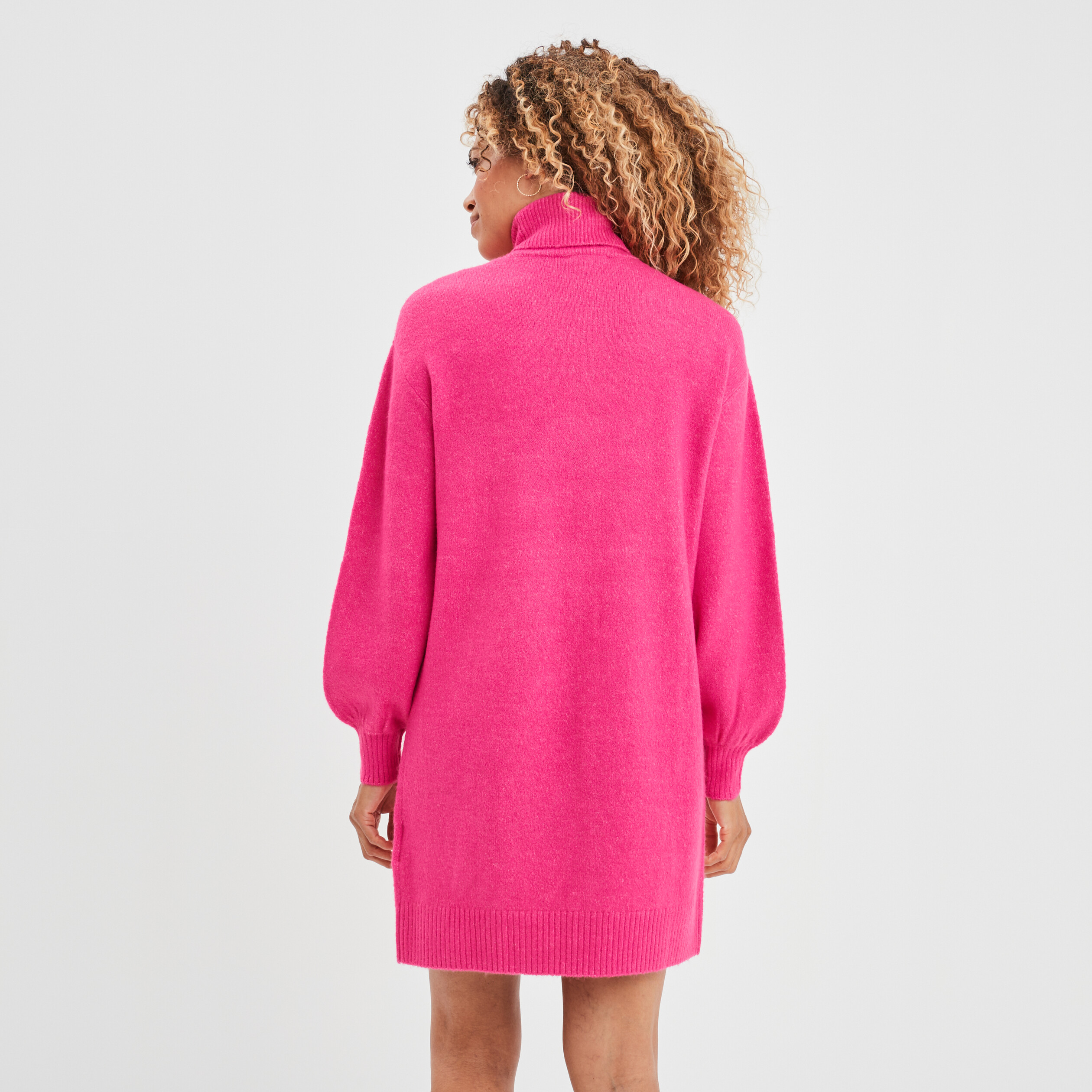 Robe pull col roulé courte droite rose fushia femme | La Halle