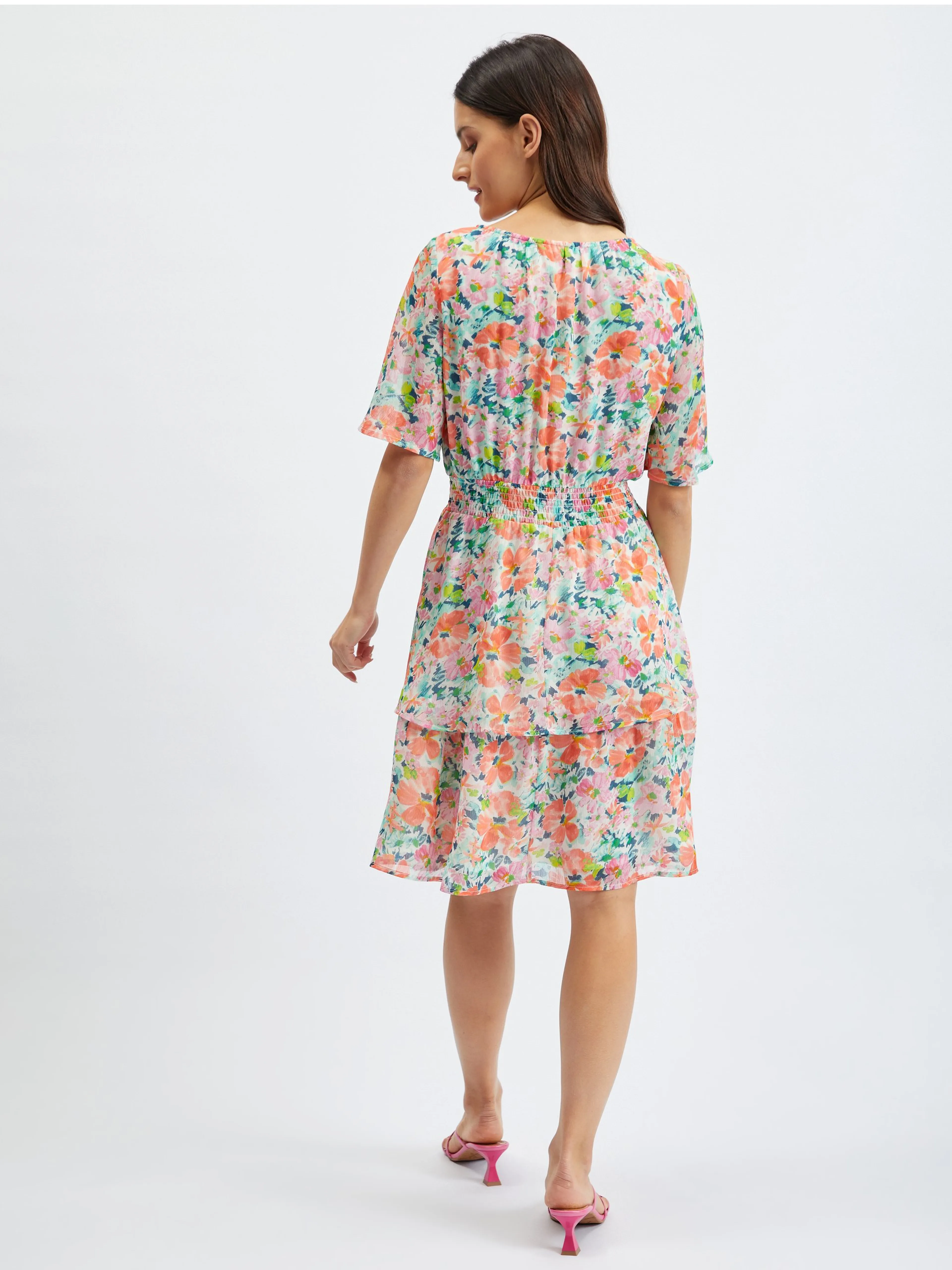 Rotes und cremefarbenes Damen-Blumenkleid ORSAY