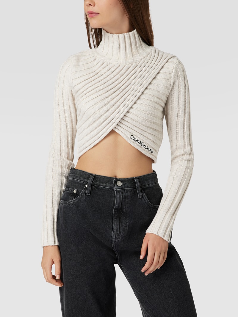 Cropped Longsleeve in Strick-Optik Modell 'WRAP' in offwhite