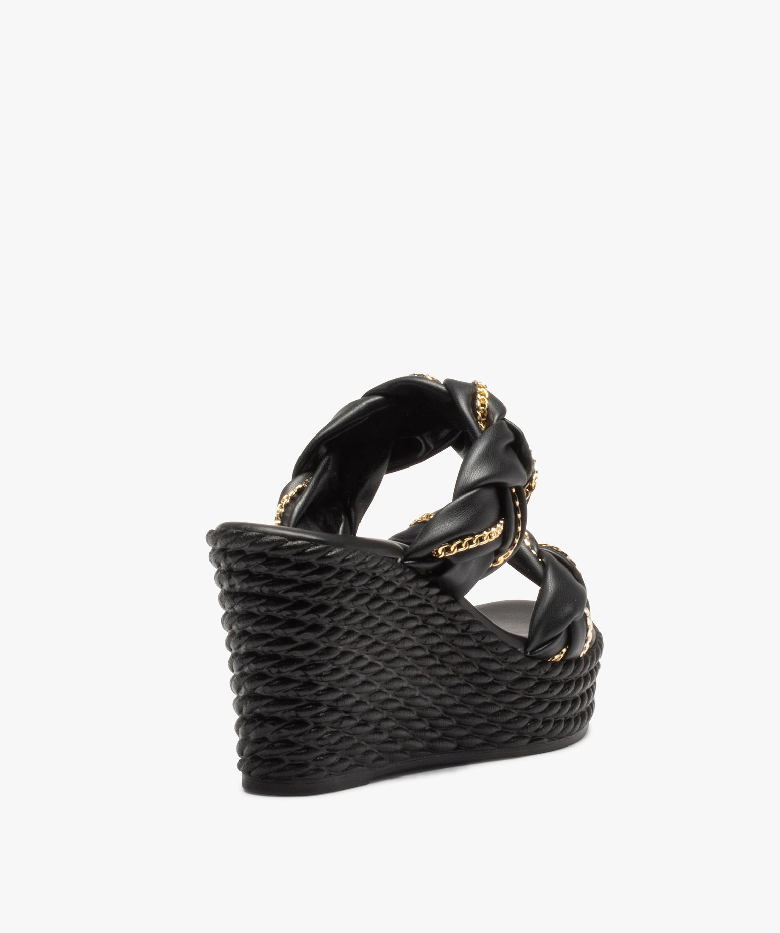 Mules femme compensées à brides tressées noir | GEMO