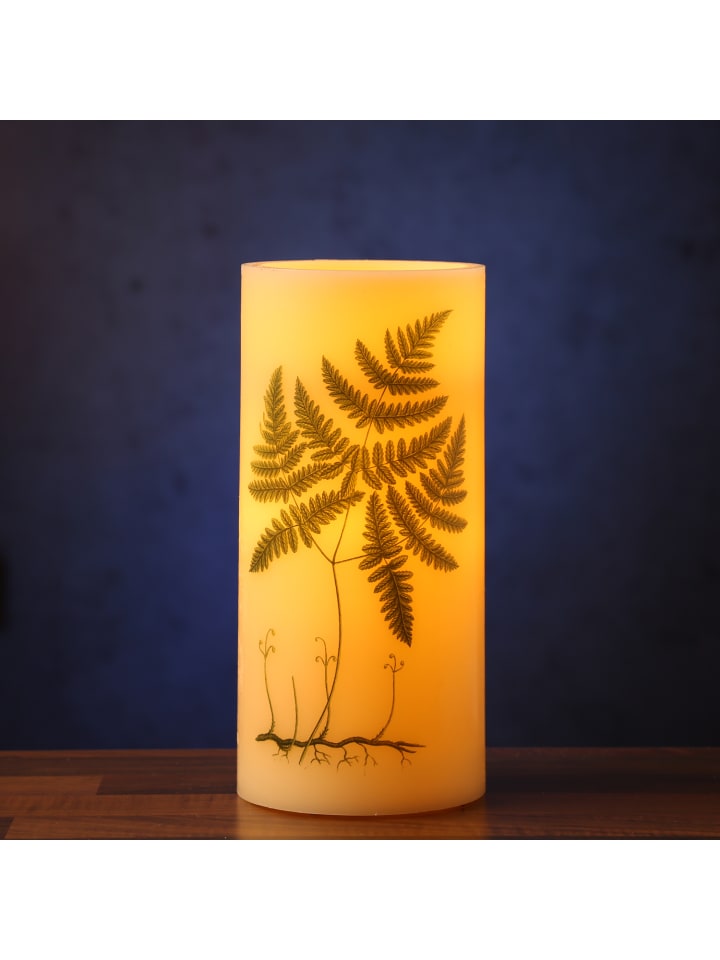 MARELIDA XXL LED Kerze mit Farndruck Echtwachs flackernd in creme - H: 25cm günstig kaufen onesize