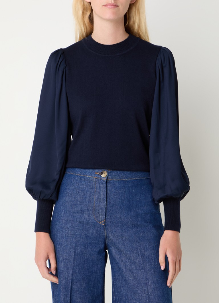 LKBennett Erica fine-knit top in wool blend with balloon sleeves