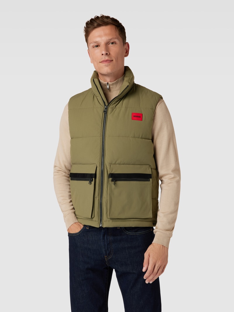 Steppweste mit Label-Patch Modell 'Baltino' in olivgrün