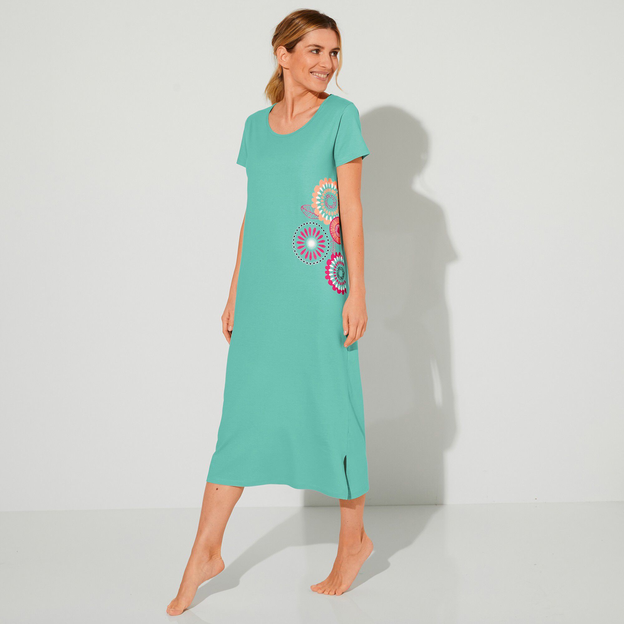 Chemise de nuit longue imprimé rosaces