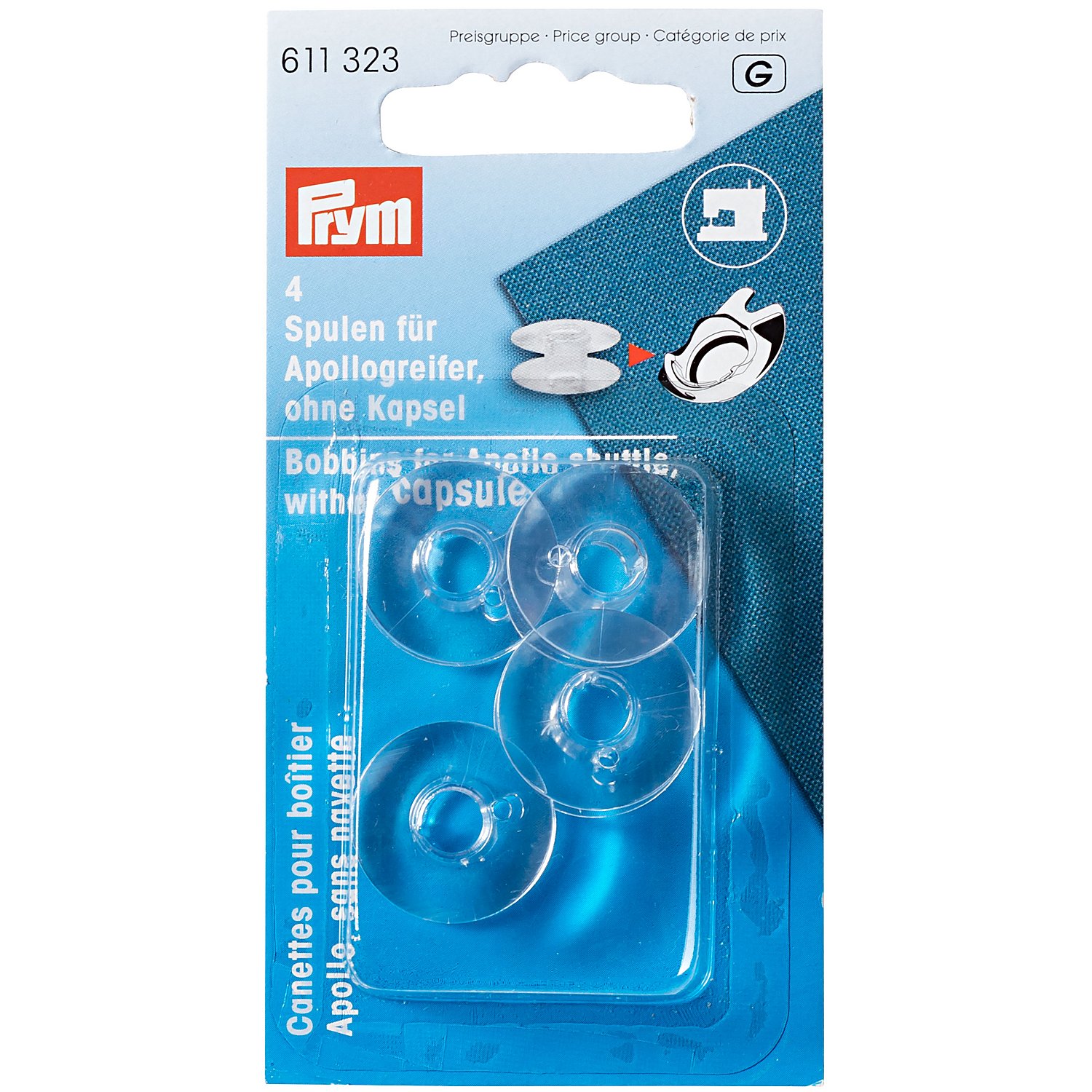 Prym Nähmaschinenspulen für Apollogreifer, 20 mm Ø, Höhe: 10,5 mm, Inhalt: 4 Stück