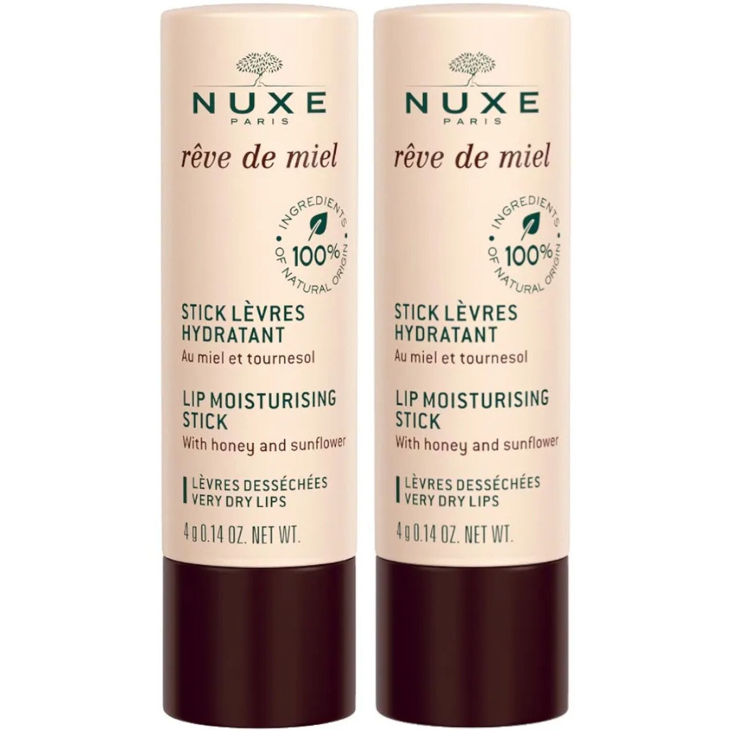 Nuxe Duo Stick lèvres hydratant Rêve de Miel® - Lèvres desséchées ou abîmées - 2x4g