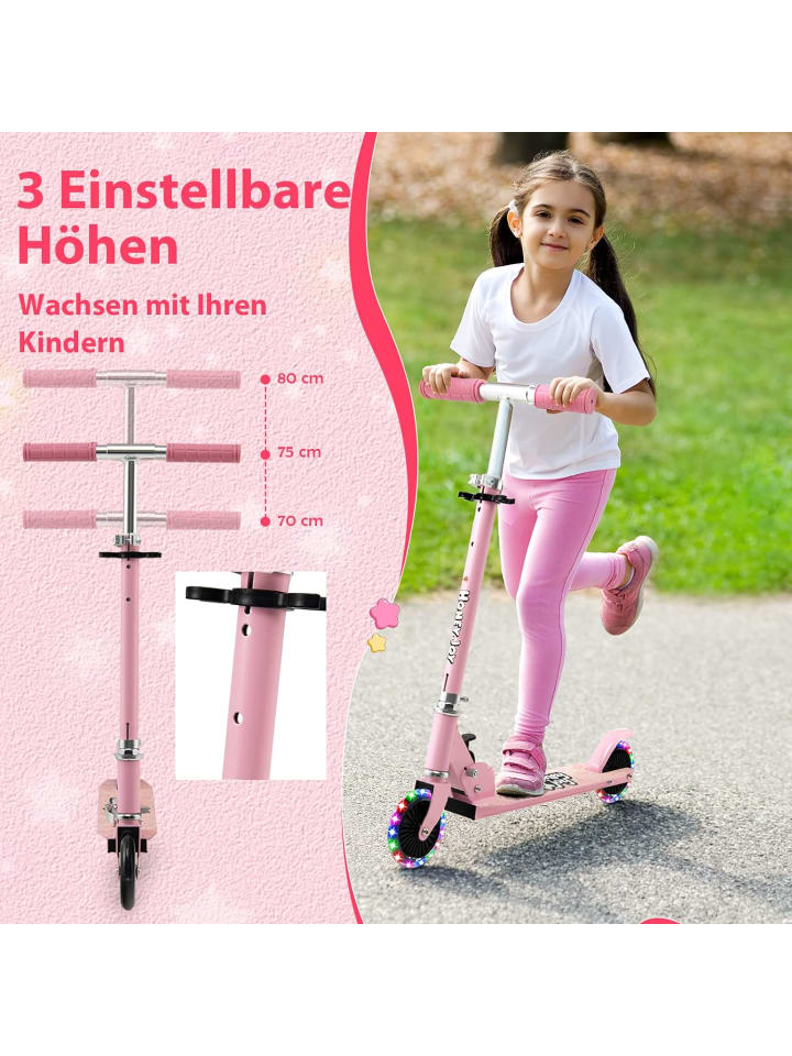 COSTWAY Scooter mit LED-Räder ab 3 Jahren in Rosa günstig kaufen 66 cm