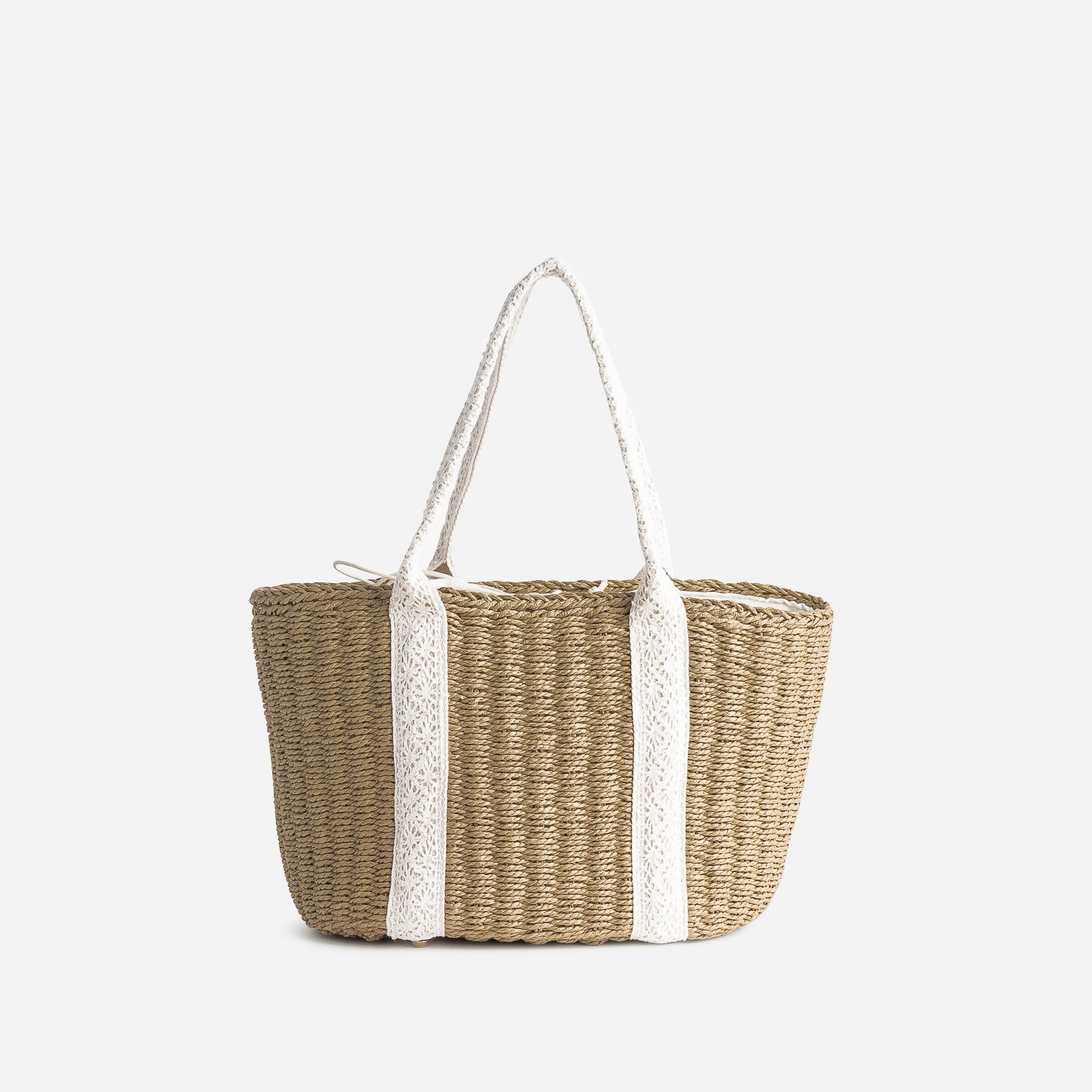 Panier beige en paille à anses écrues