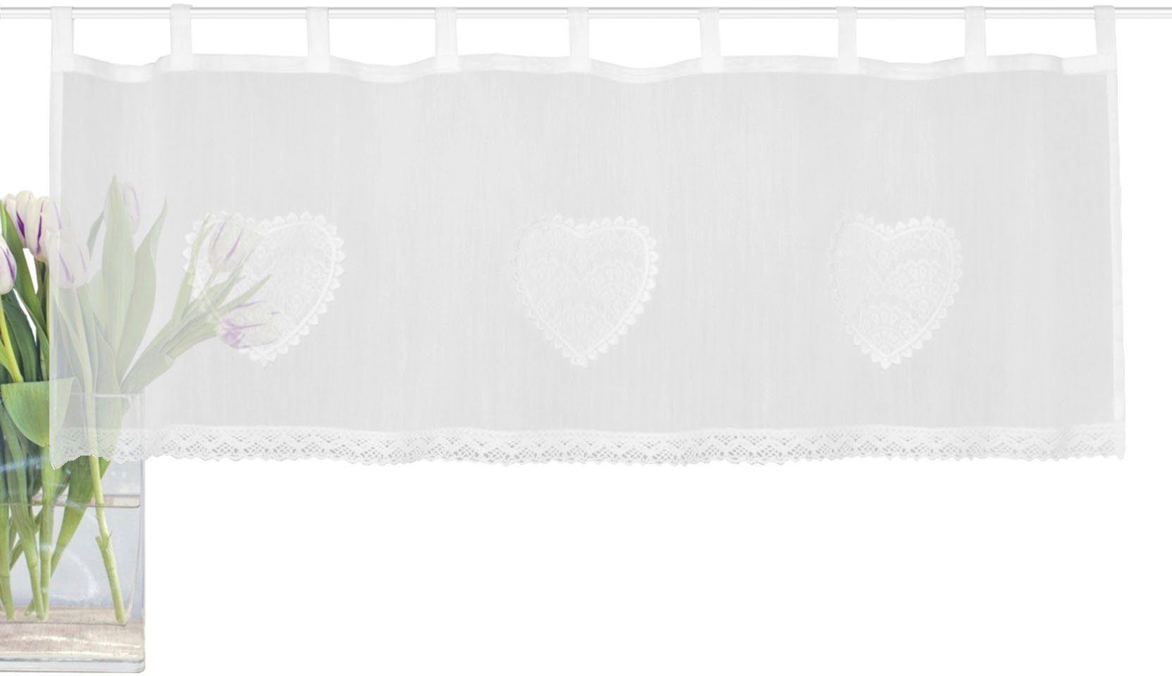 Scheibengardine CORAZON, HOME WOHNIDEEN, Schlaufen (1 St), blickdicht, Cafehaus Batist, bestickt