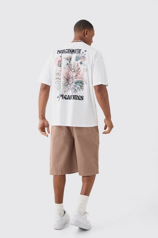 Oversize T-Shirt mit floralem Unknown Pleasures Print