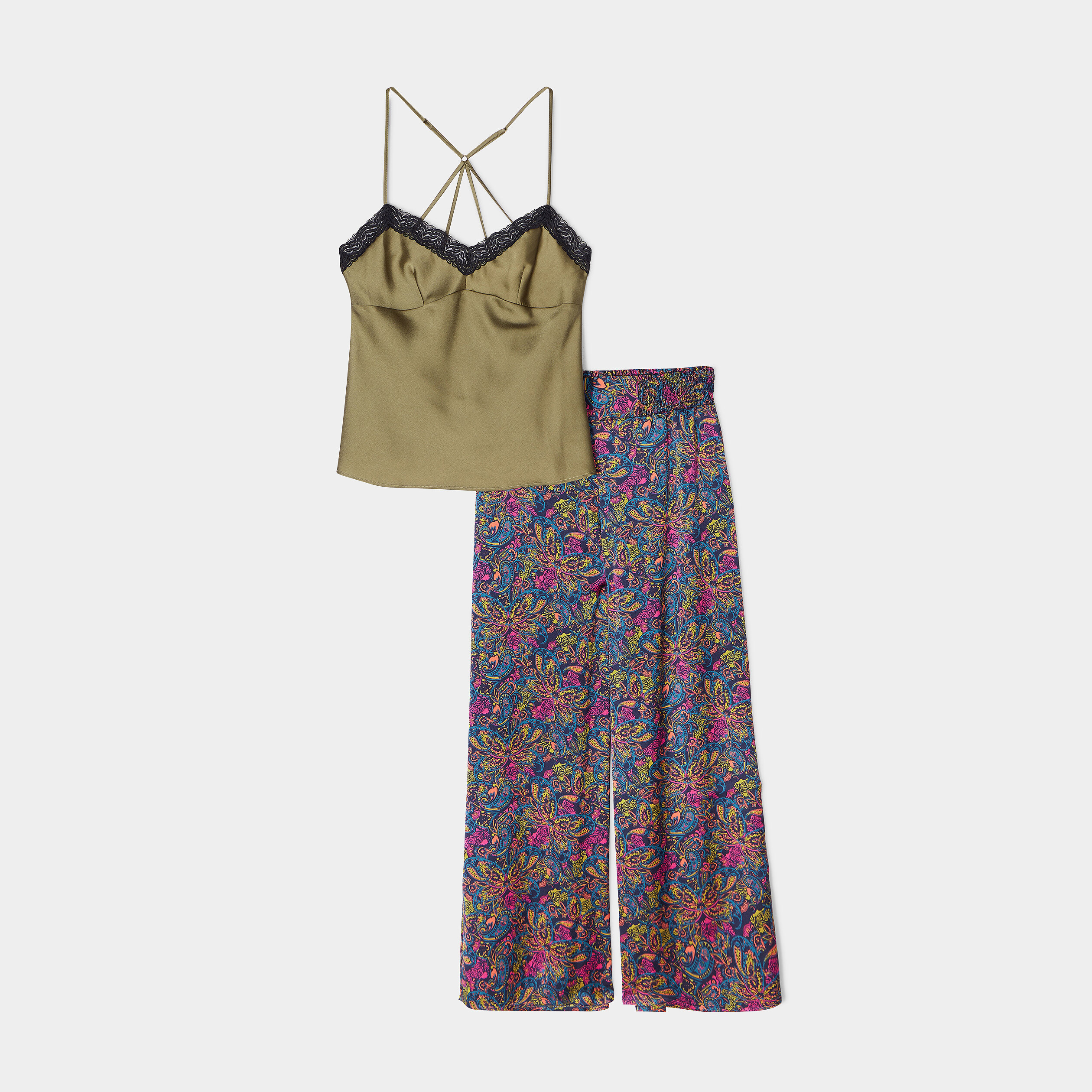 Ensemble pyjama satin 2 pièces bleu femme | La Halle