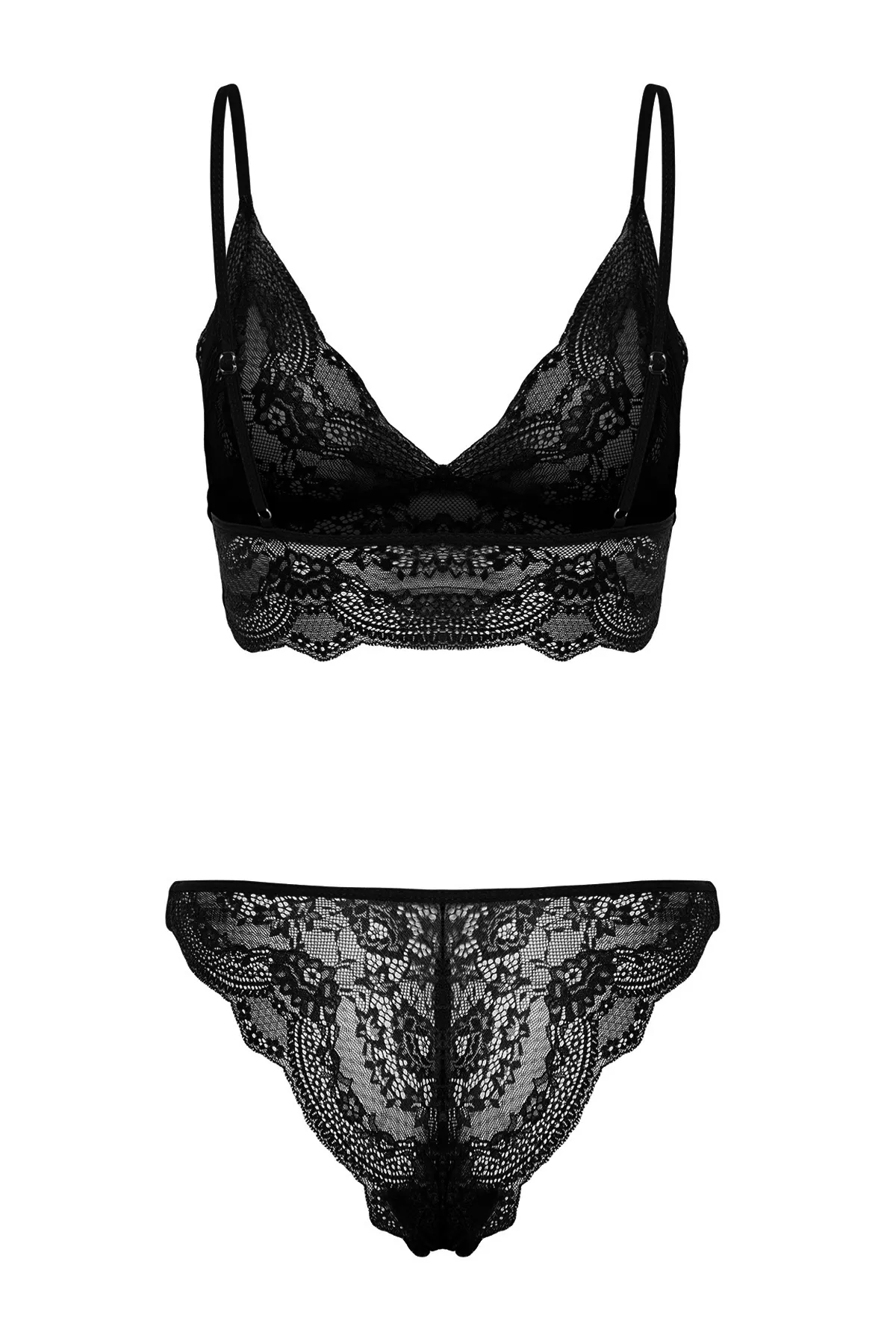 Trendyol Collection  Schwarzes, gestricktes Unterwäscheset ohne Kappe aus Spitze mit String-Trägern THMSS24CC00030