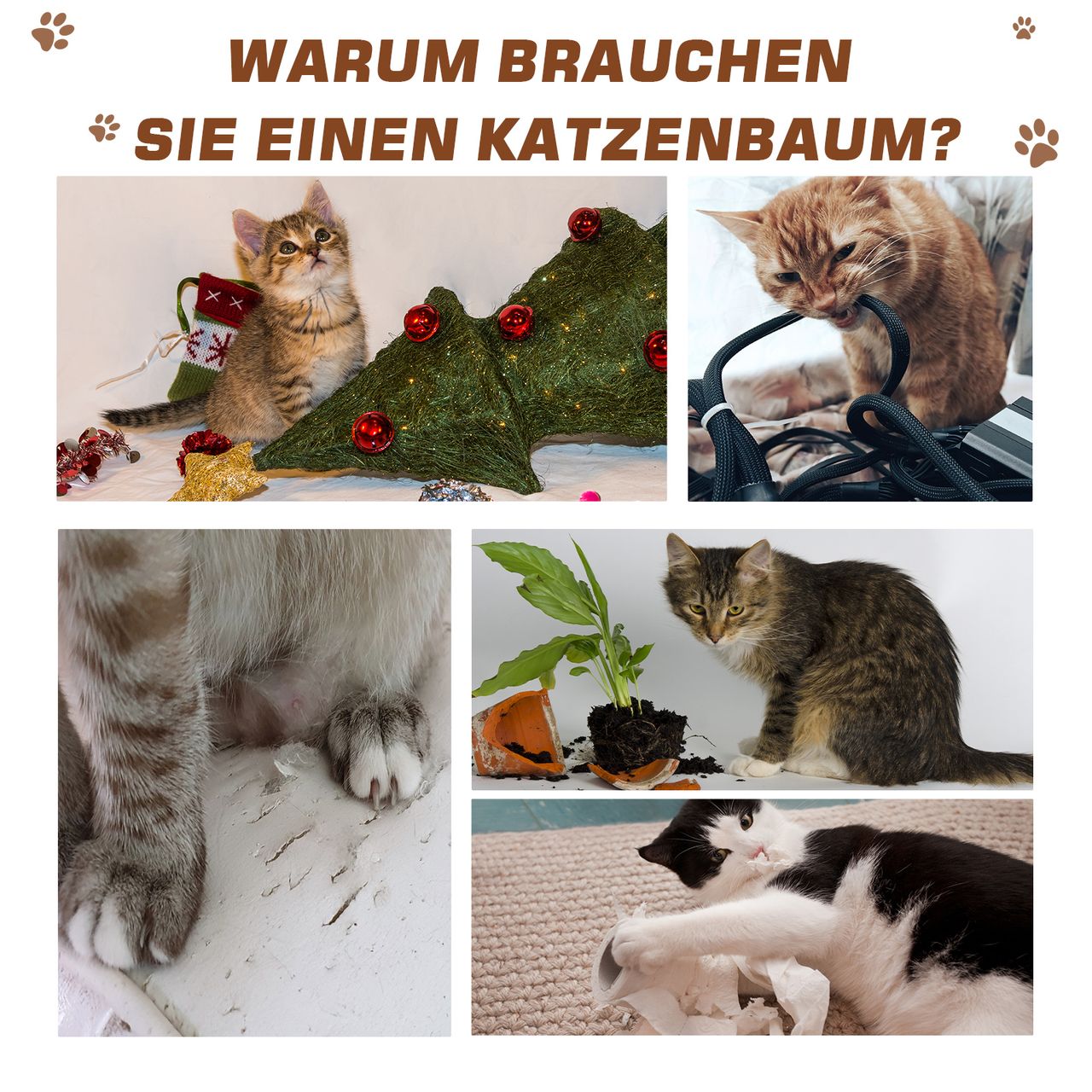 PawHut Katzenbaum Kratzbaum Aktivitätszentrum Klettergerüst Plüsch Grau