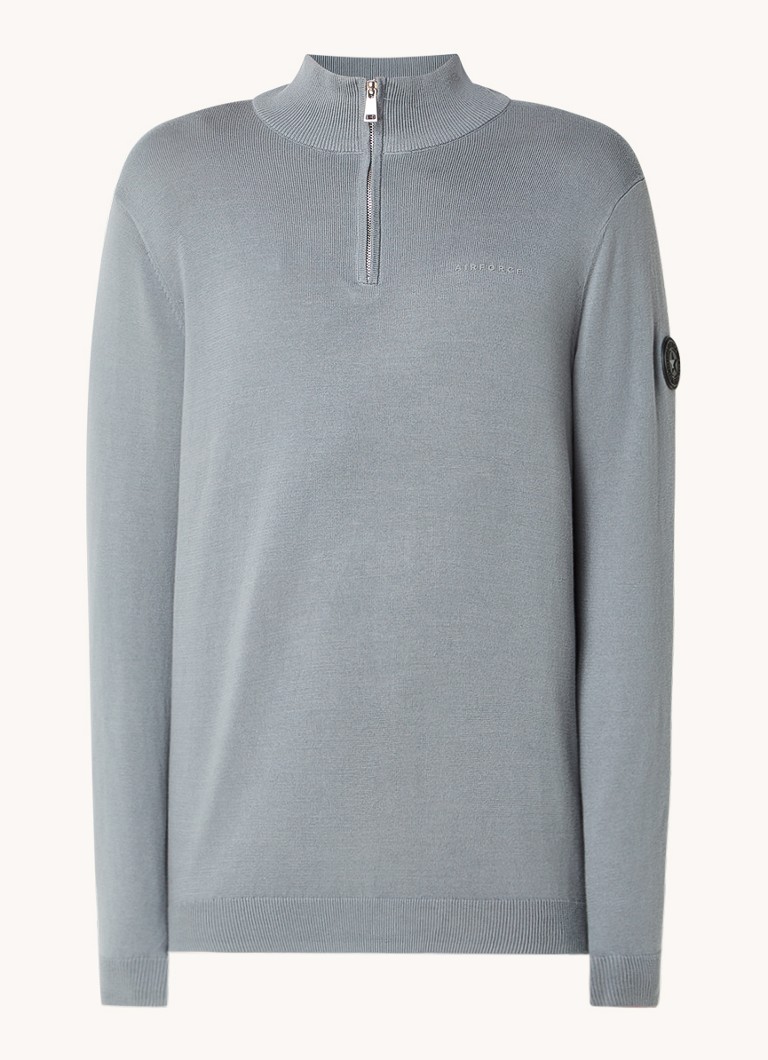 Airforce Fine-knit sweater with half zip and logo