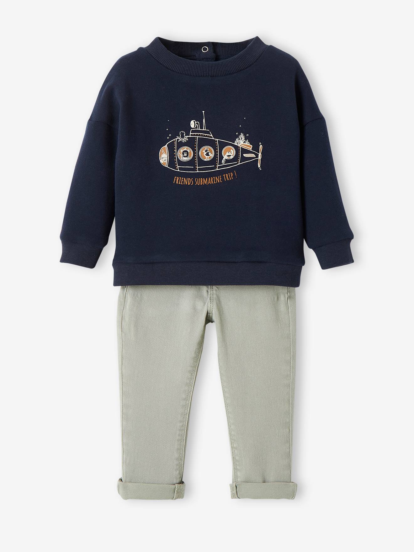Ensemble bébé sweat en molleton + pantalon en sergé encre
