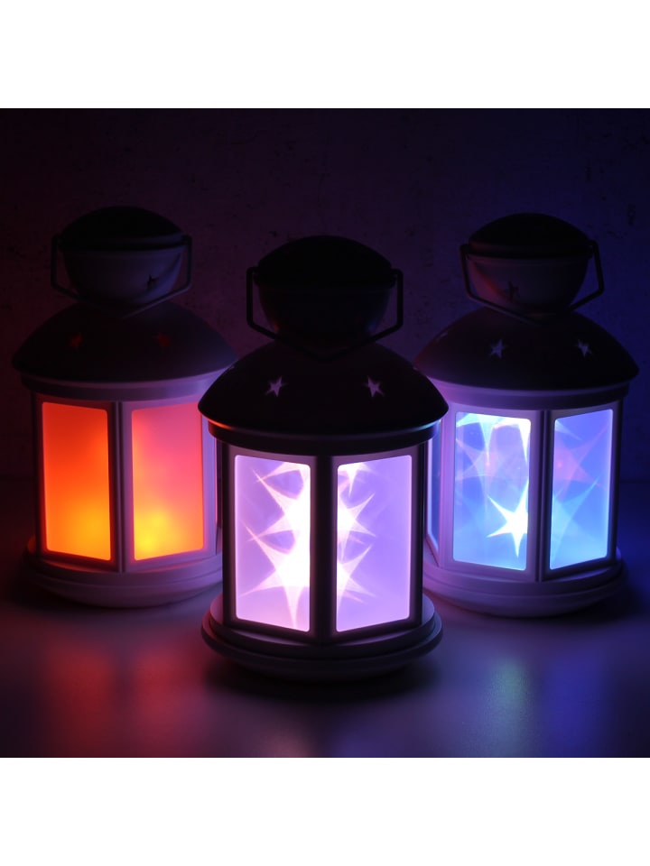 MARELIDA LED Laterne weiße Sternenmuster bewegt oder Dauerleuchten H: 22cm in weiß günstig kaufen onesize