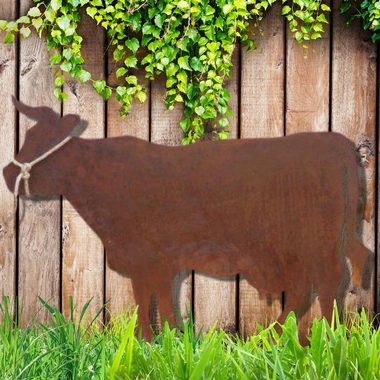 Rostikal Gartenfigur Kuh Deko Figur Garten Skulptur, Echter Rost