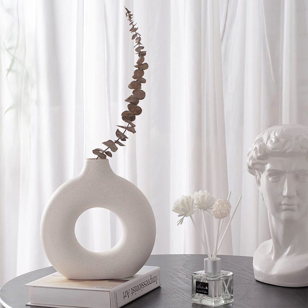 zggzerg Dekovase Keramik Vase für Pampasgras, Beige Donut Vase Deko Wohnzimmer Runde