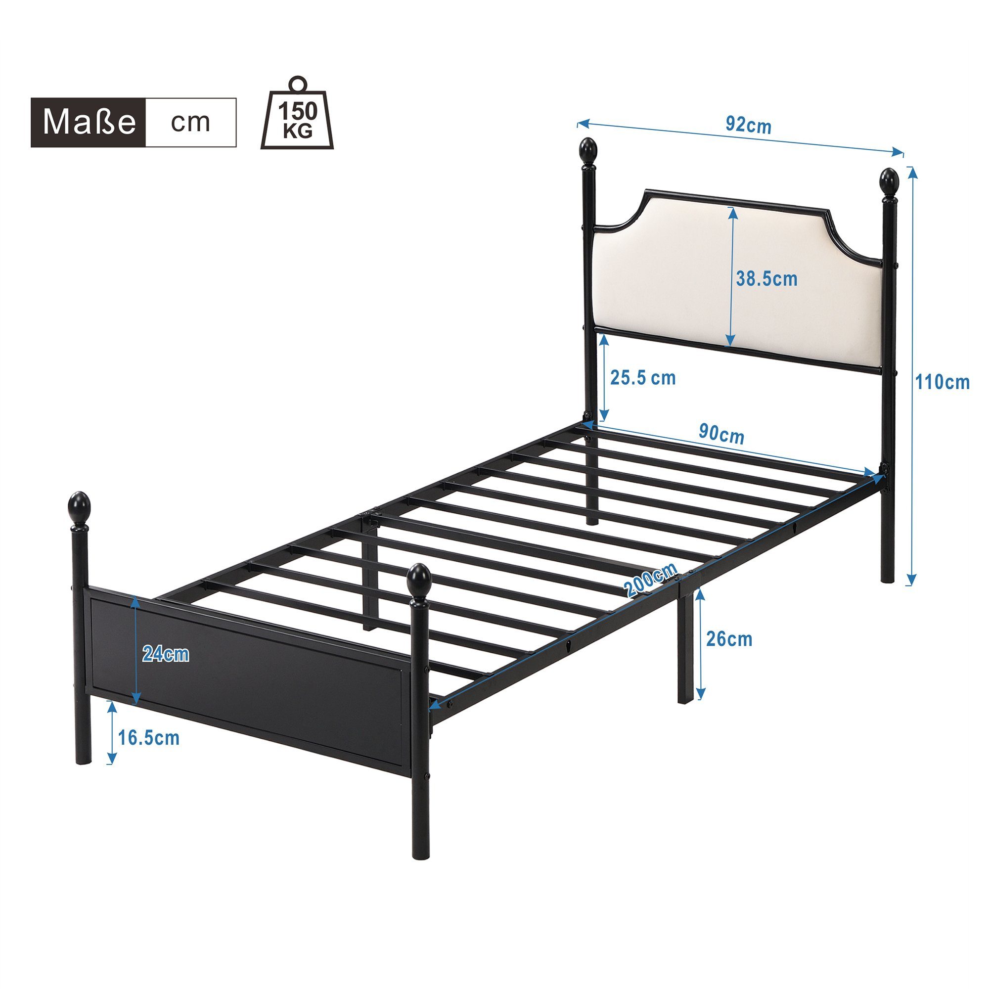 HAUSS SPLOE Metallbett Modern Metallbett Bettgestelle Einzelbett Gästebett Bettrahmen, Hochwertiges Material