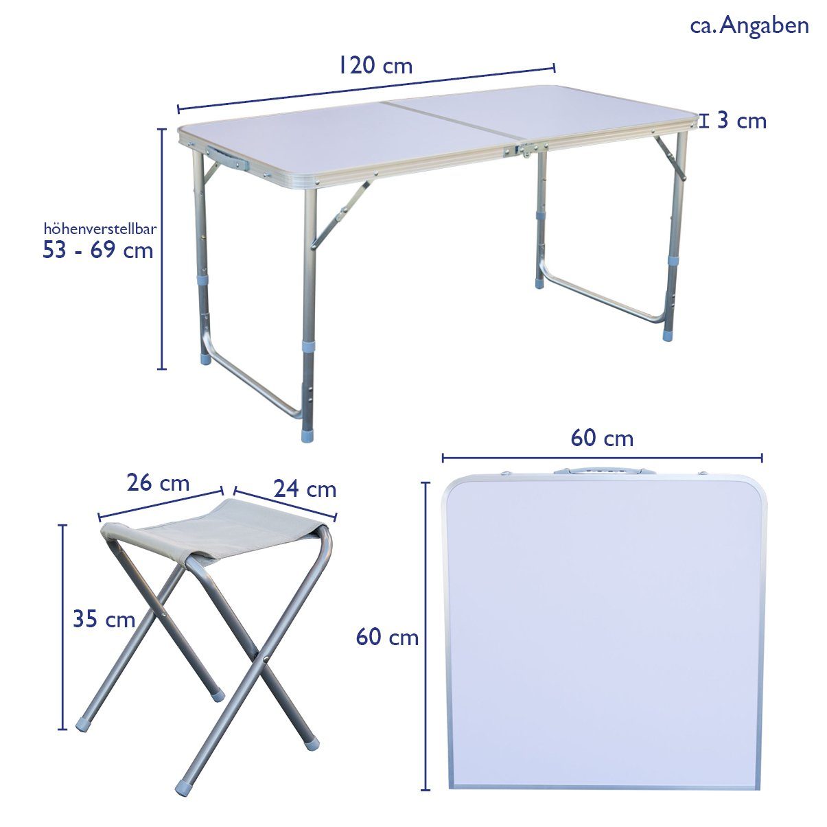 SVITA Sitzgruppe Camping Set, (Set, 5-tlg., Tisch mit 4 Stühlen), klappbar, tragbar